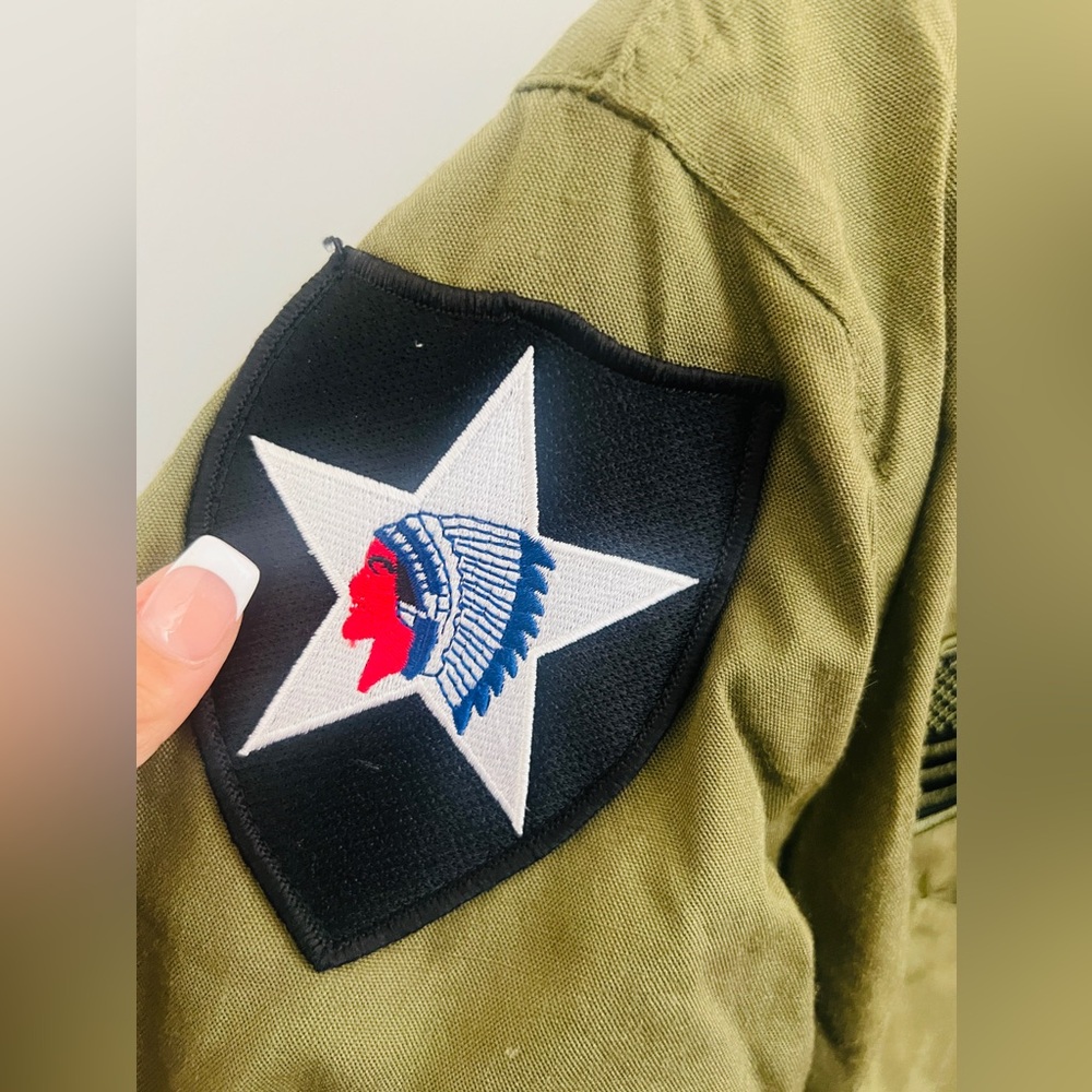 💣🫒DENIMDUNGREE GREEN AVIATOR BOMBER JACKET W/PATCH WORK SIZE X-S/SMALL - Picture 5 of 11